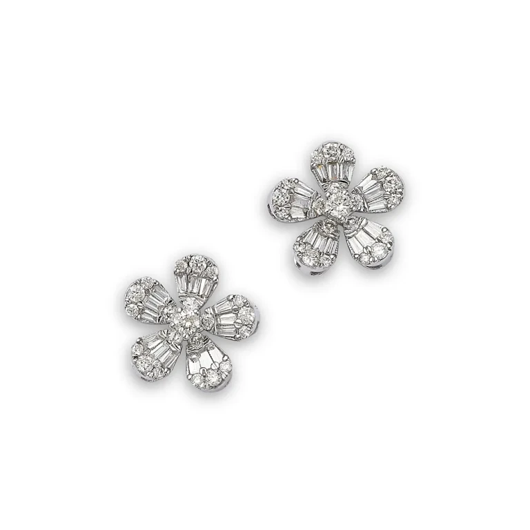 14K White Gold Diamond Flower Stud Earrings, 0.55 tcw