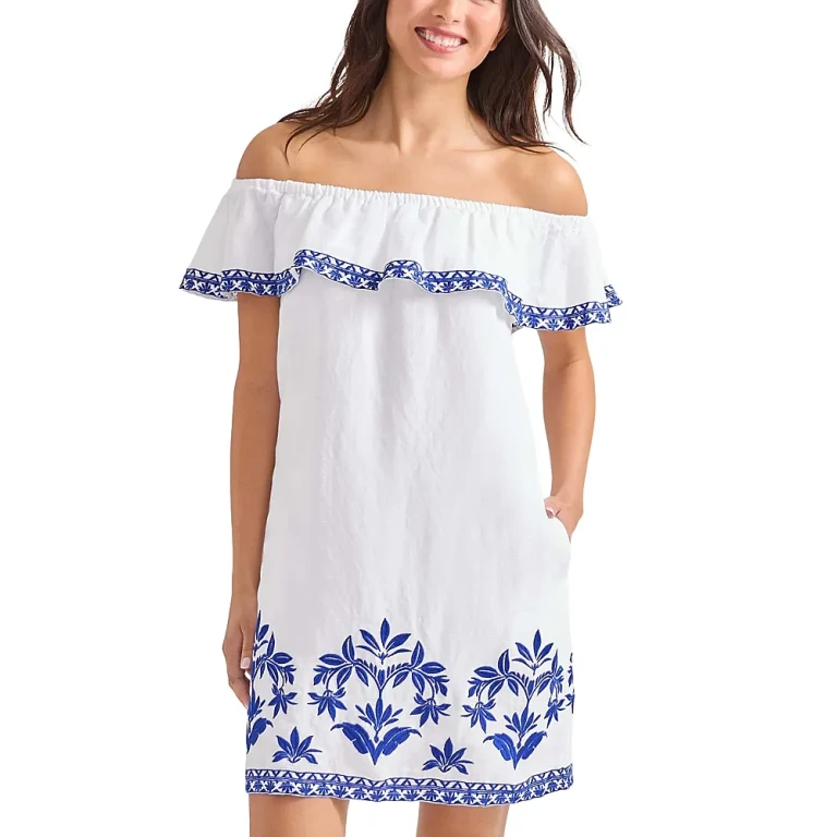 Tommy Bahama St. Lucia Embroidered Ruffle Trim Swim Cover-Up Dress