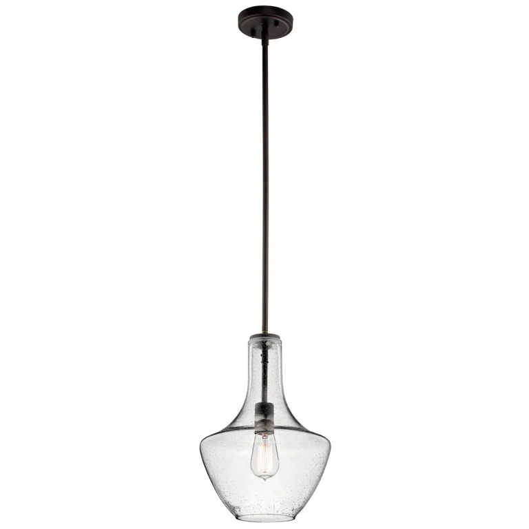 Everly 10.5" Seeded Glass Pendant in Olde Bronze