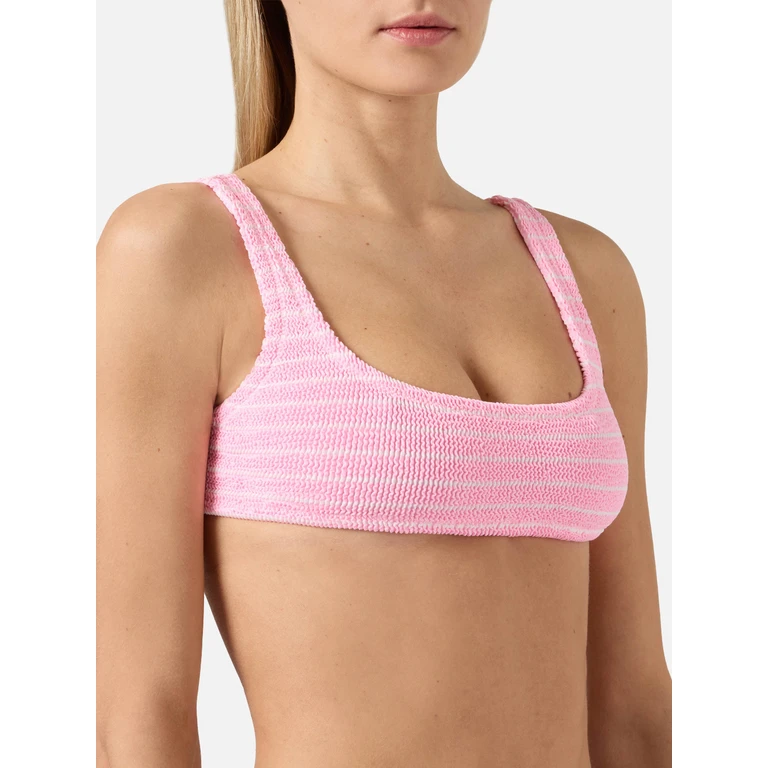 Mc2 Saint Barth Naima Bralette Bikini Top Pink Striped Crinkle Fabric - Women