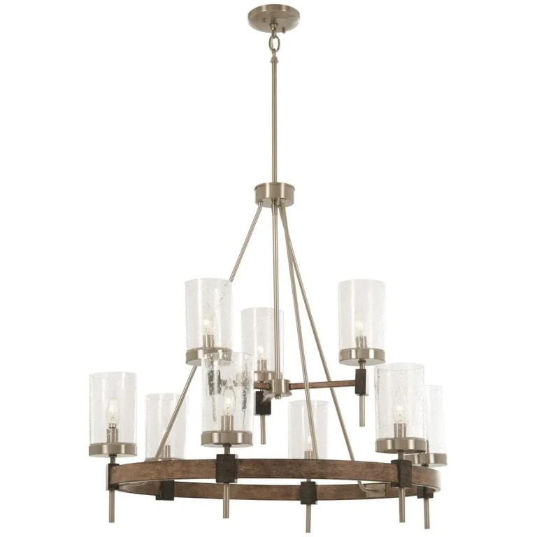 Bridlewood 9-Light 32" Transitional Chandelier in Stone Grey with Brushed Nickel