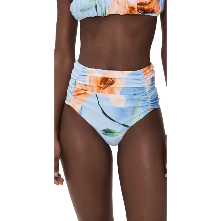 MINKPINK Sunspell Ruched Bikini Bottoms Watercolor Floral L