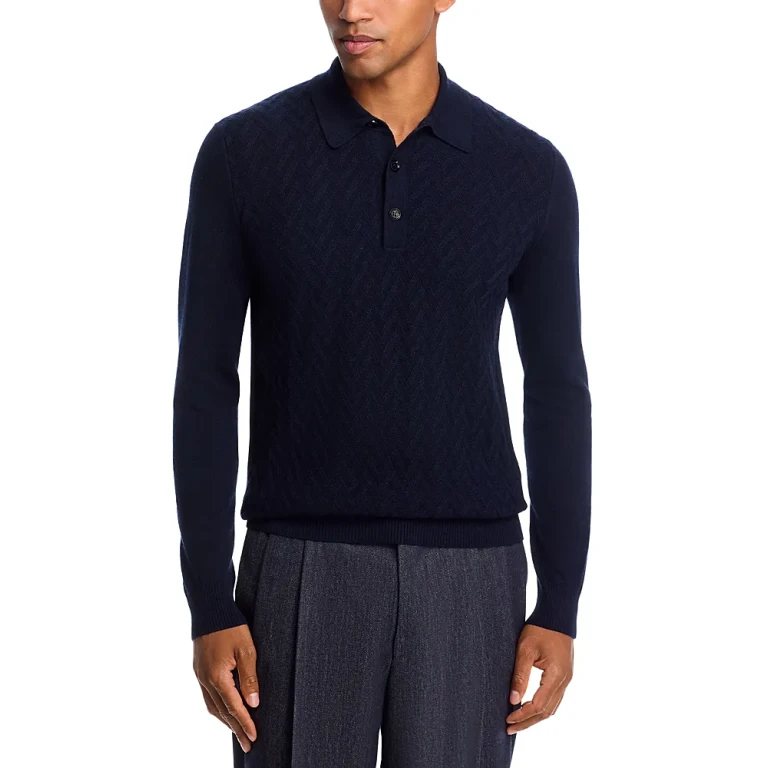 Maurizio Baldassari Parquet Stitch Long Sleeve Polo Sweater