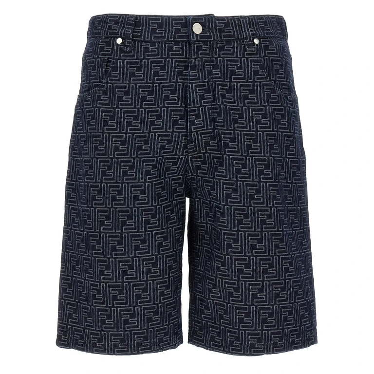 Fendi Blue Cotton Bermuda Shorts - Men
