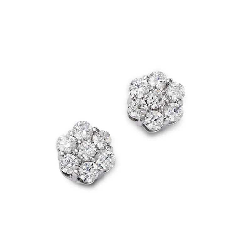 Diamond Flower Cluster Stud Earrings in 14K White Gold, 0.5 tcw