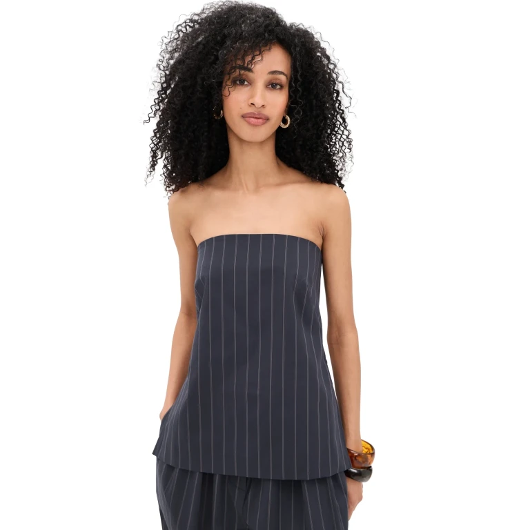 St. Agni Strapless Rouleau Tie Top Ink Stripe M