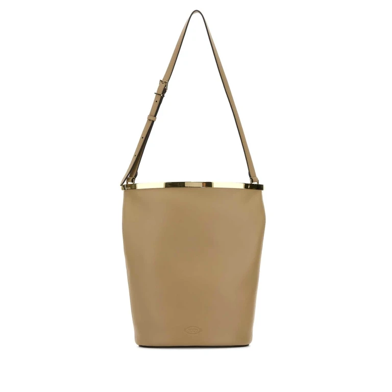 Tods Beige Leather Magenta Bucket Bag