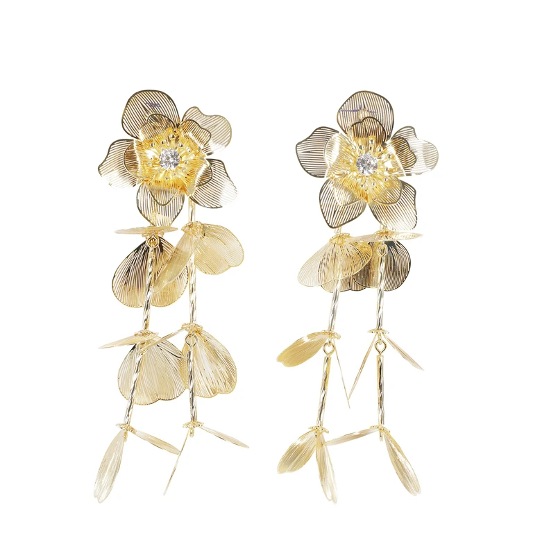 Self- Portrait Gold Flower Earrings Metallic Zircon Accessory: Orecchini - Women