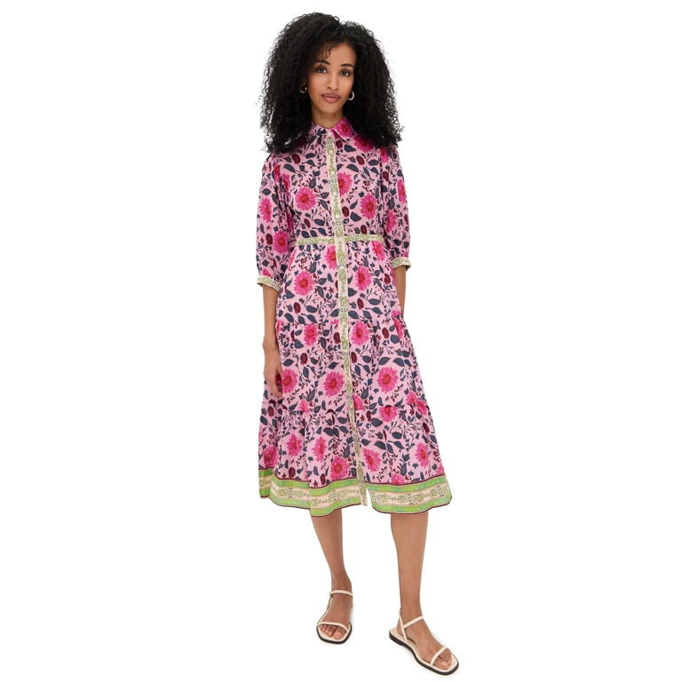 Bell Blair Midi Dress Fuchsia/Teal Floral L