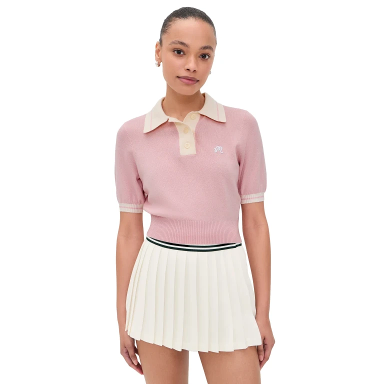 Malbon Mikayla Wool Knit Polo Pull Over Dusty Rose XXS