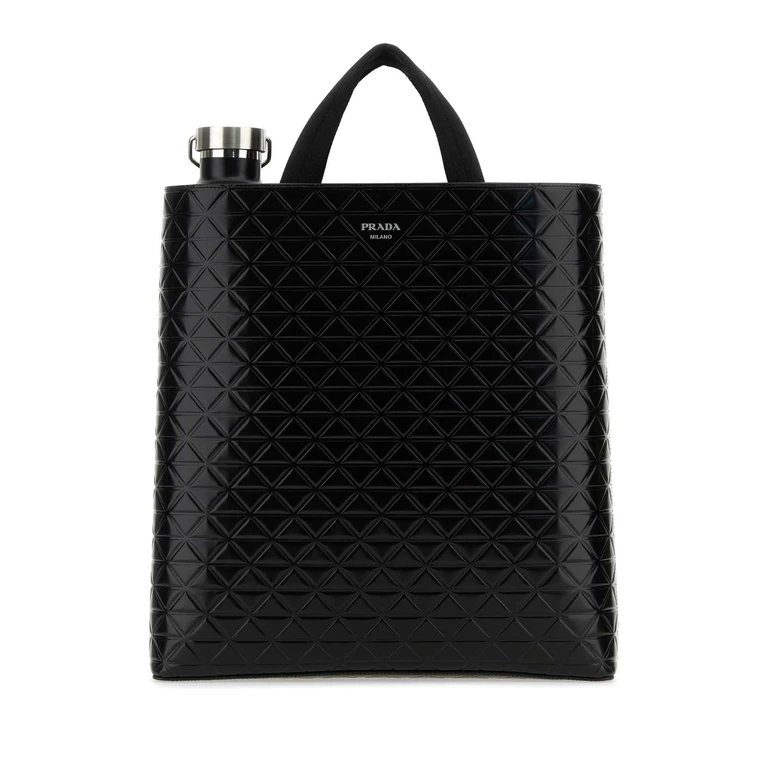 Prada Black Leather Shopping Bag Nero Vitello Borse A Mano - Men