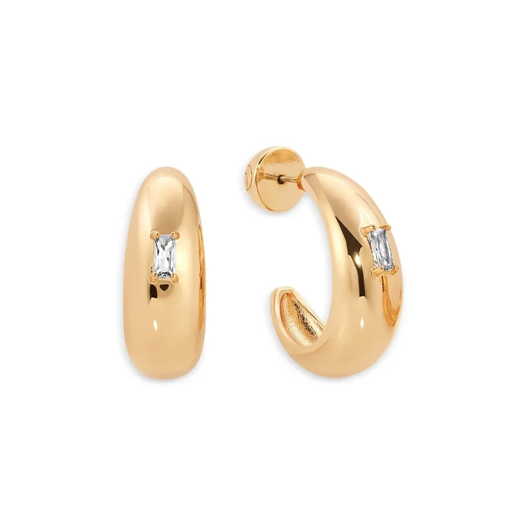 Ettika Baguette Cubic Zirconia Oval Dome Half Hoop Earrings
