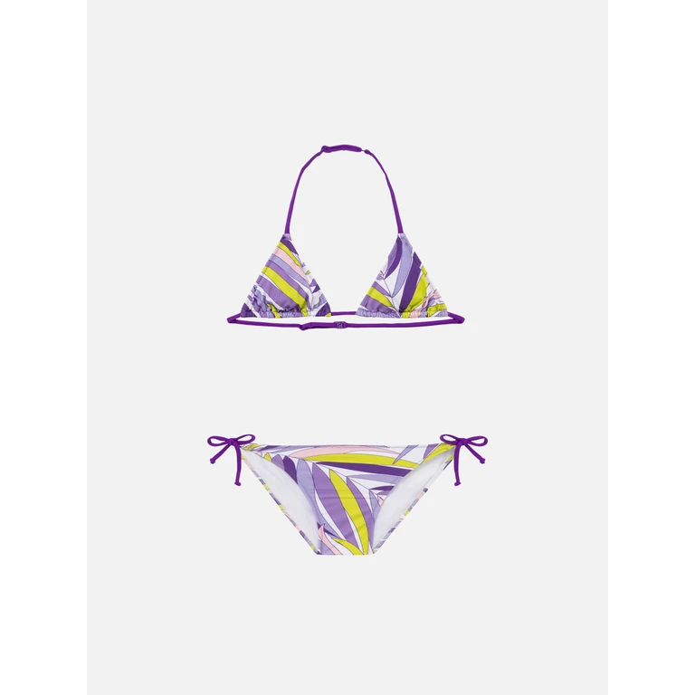 Mc2 Saint Barth Girl Triangle Bikini With Palms Leaves Pink