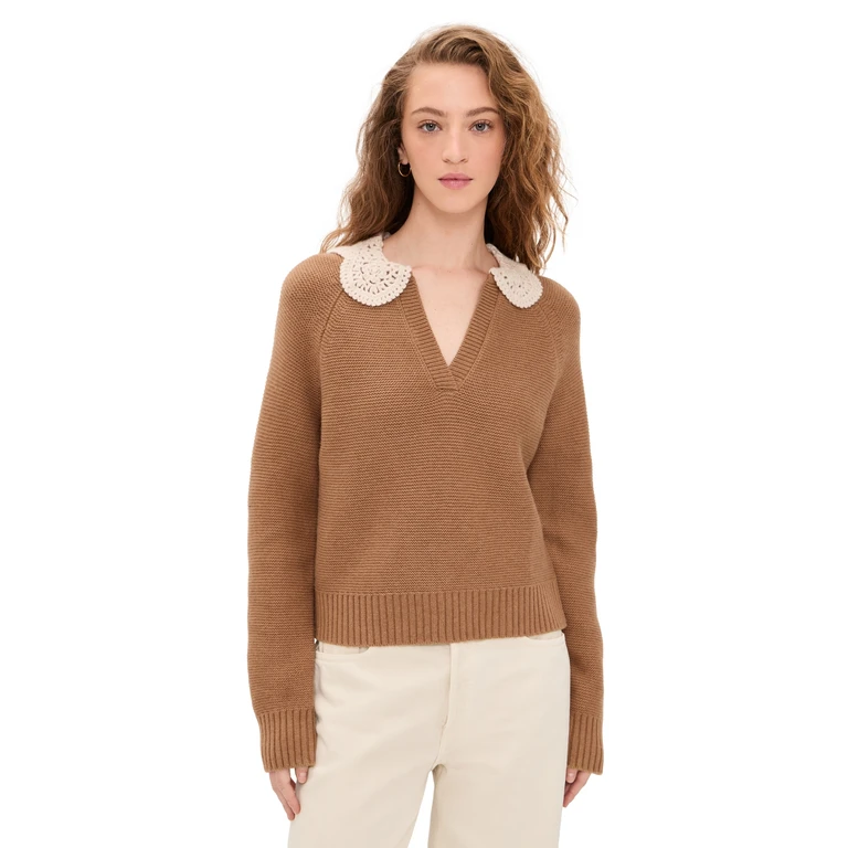 Marea Crochet Collar Sweater Camel XL