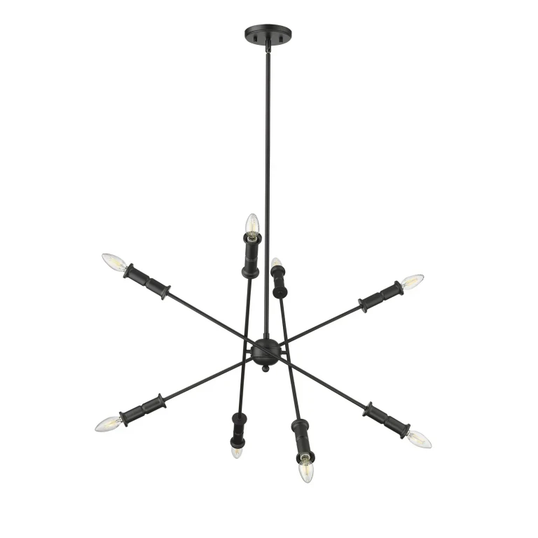 Matte Black Eight Light Chandelier from the Potiss Collection