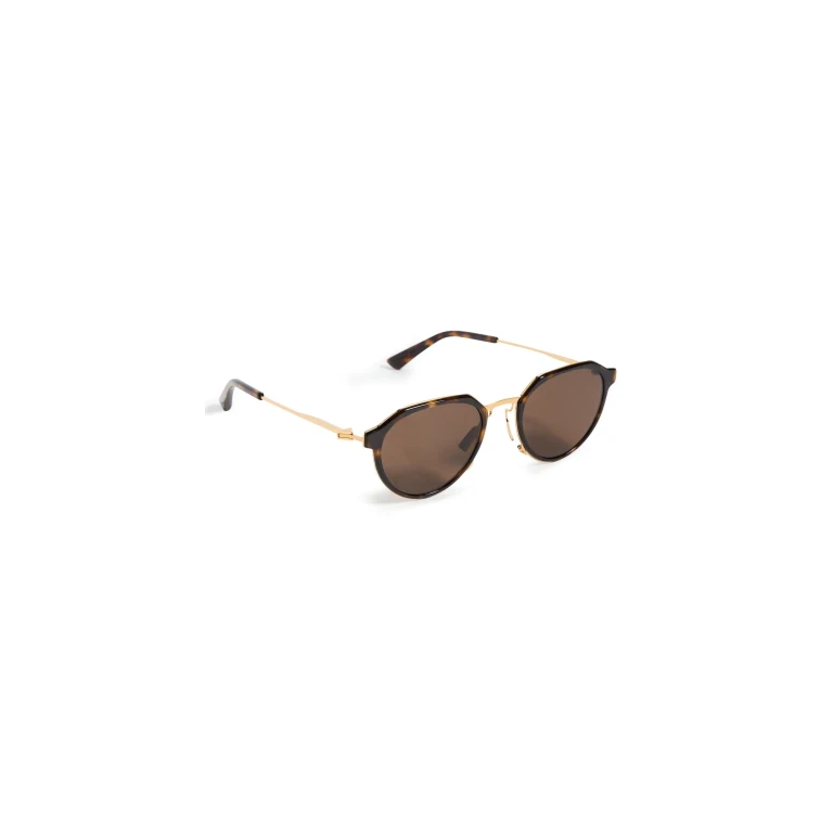 Bottega Veneta Thin Triangle Oval Sunglasses Havana-Gold-Brown One Size
