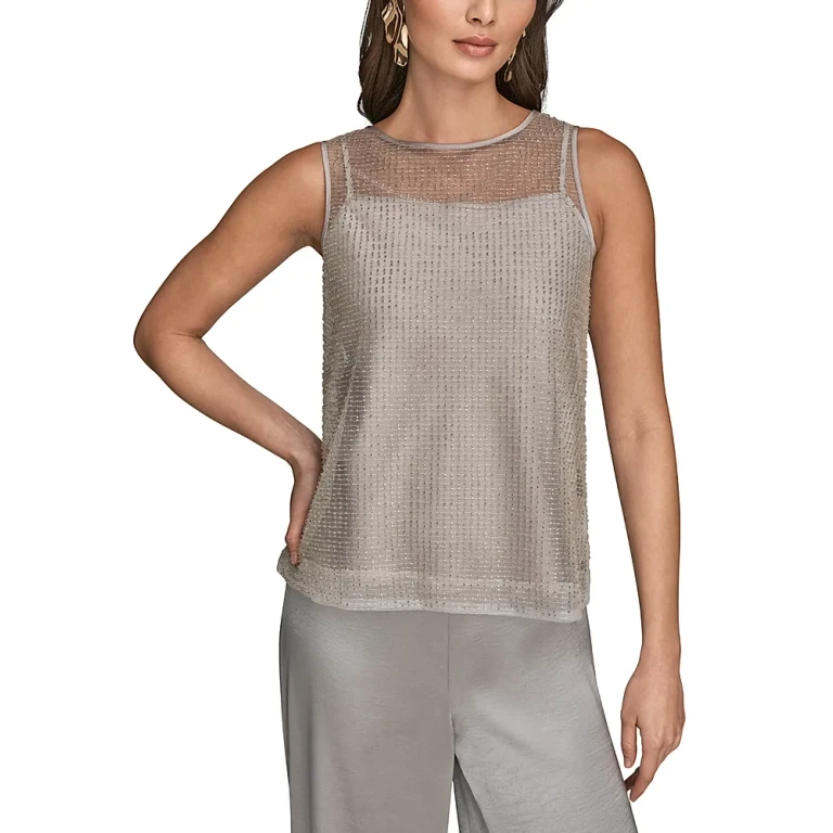 Donna Karan New York Sleeveless Beaded Mesh Top