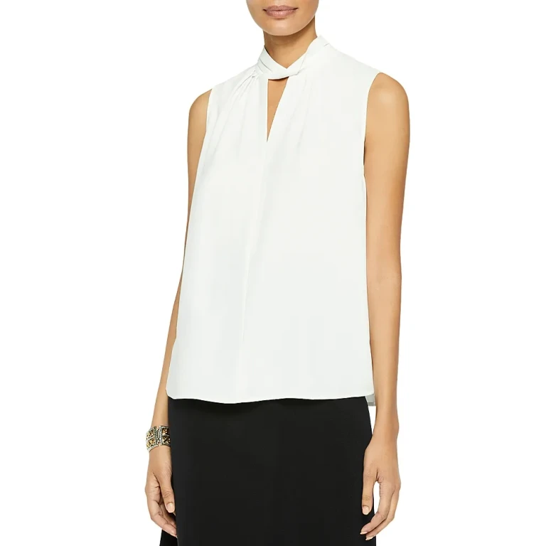 Misook Twist Neck Crepe de Chine Tank