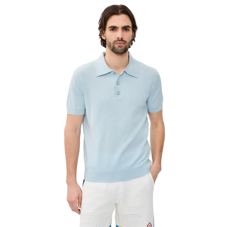Casablanca Pointelle Monogram Polo Blue L