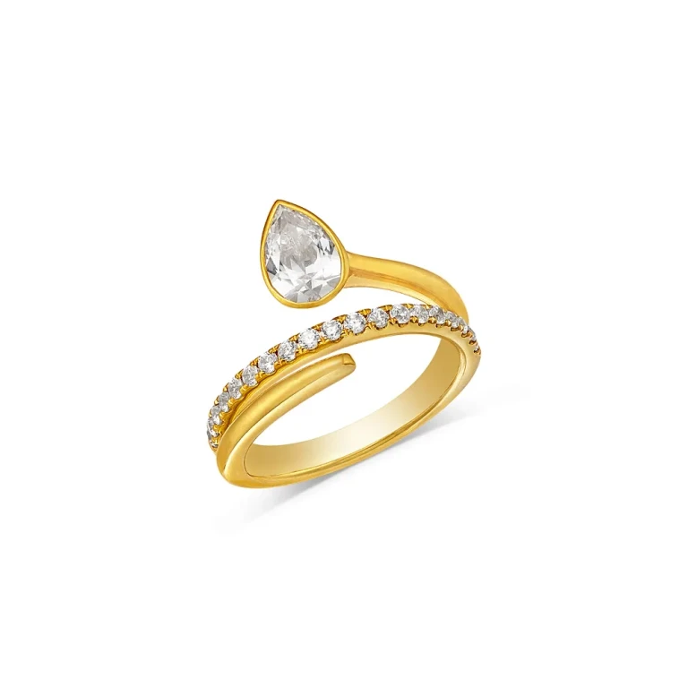 Certified Lab Grown Diamond Pear & Round Bypass Ring in 14K Yellow Gold, 1.0 tcw