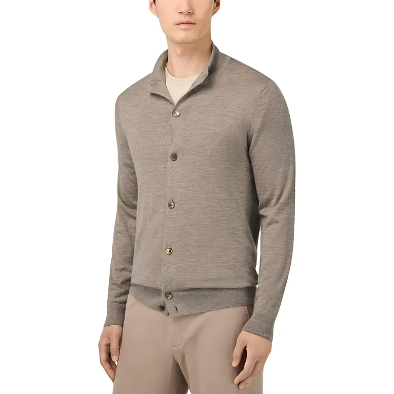 Wool Silk Cashmere Mock Neck Cardigan