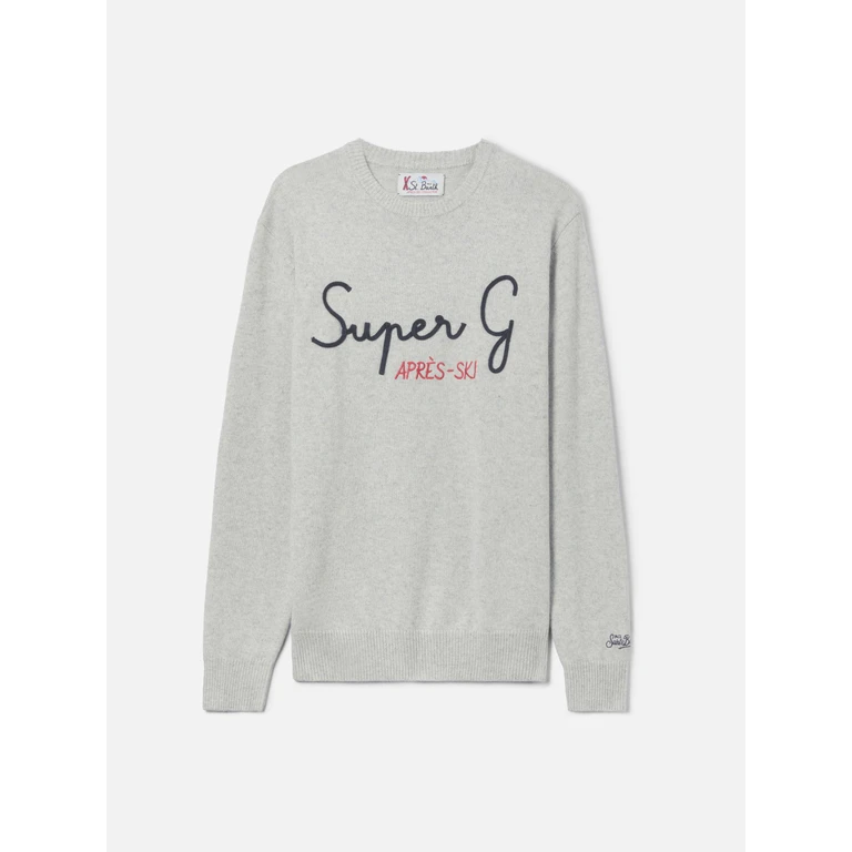 Mc2 Saint Barth Light Grey Sweater Heron With Super G Embroidery Special Edition - Men