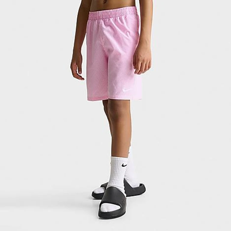 Nike Big Kids Seersucker Ripple Brief-Lined 7" Volley Swim Shorts in Pink Glow Size: XS