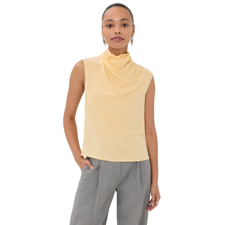 Another Tomorrow Draped Silk Top Butter 40