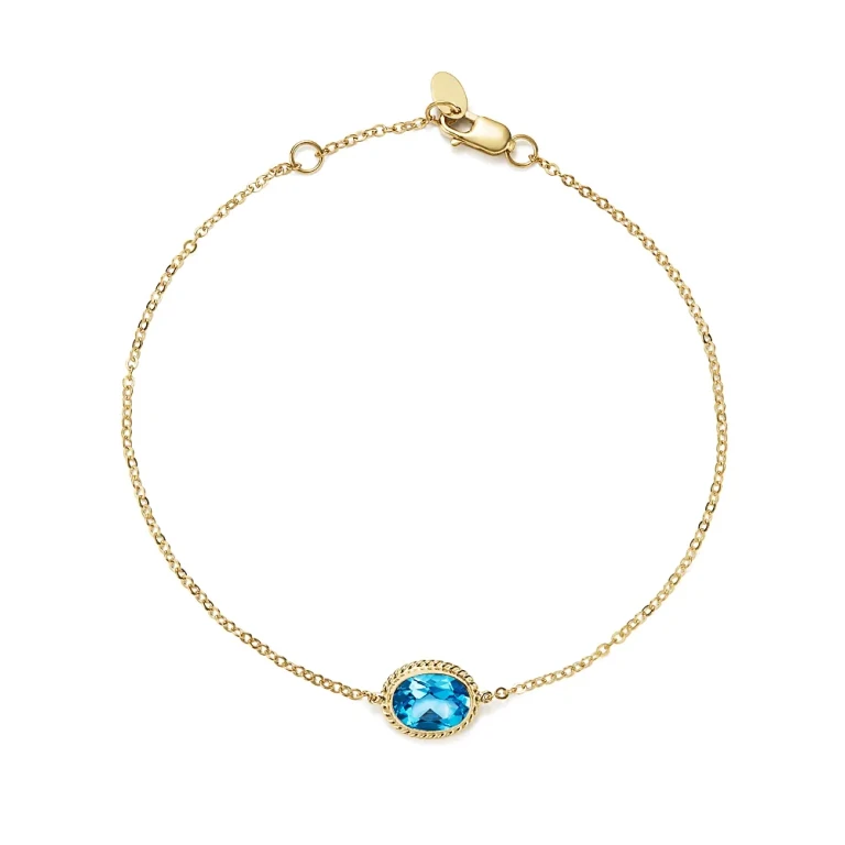 Blue Topaz Oval Bracelet in 14K Yellow Gold