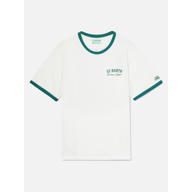 Mc2 Saint Barth Cream Dean T-Shirt With Tennis League Print And Maxi Graphic On The Back White - Men