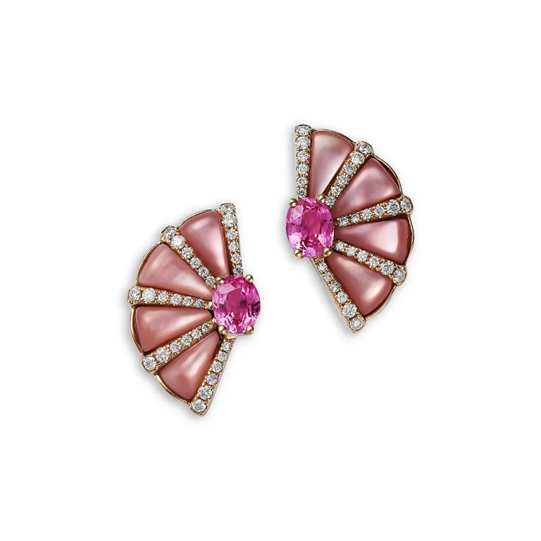 Multi Sapphire & Diamond Stud Earrings in 14K Yellow Gold