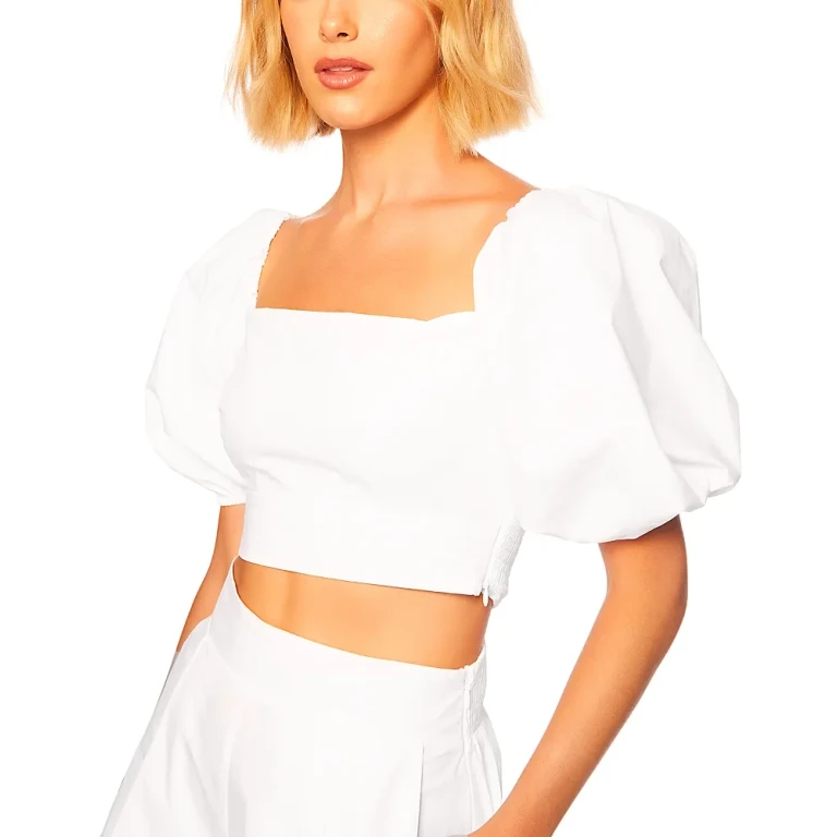 Susana Monaco Cotton Puff Sleeve Cropped Top