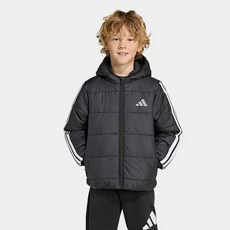 adidas Little Kids Essentials 3-Stripes Padded Jacket in Black/White Size: XXS