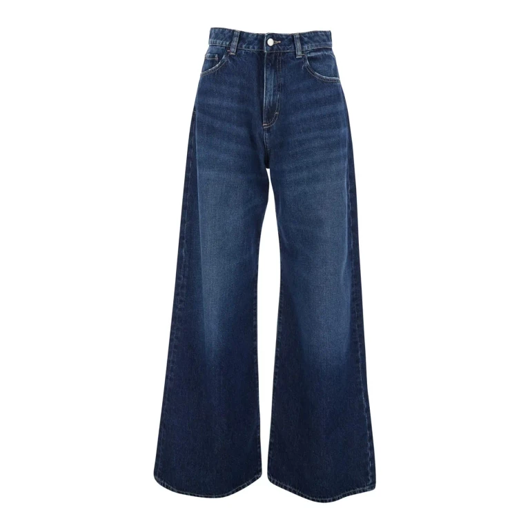 Icon Denim Blue Jeans With Wide Leg And Logo Patch On The Rear In Denim Woman