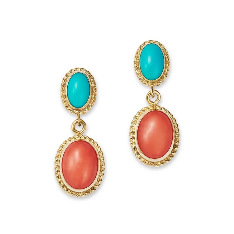 Turquoise & Coral Double Drop Earrings