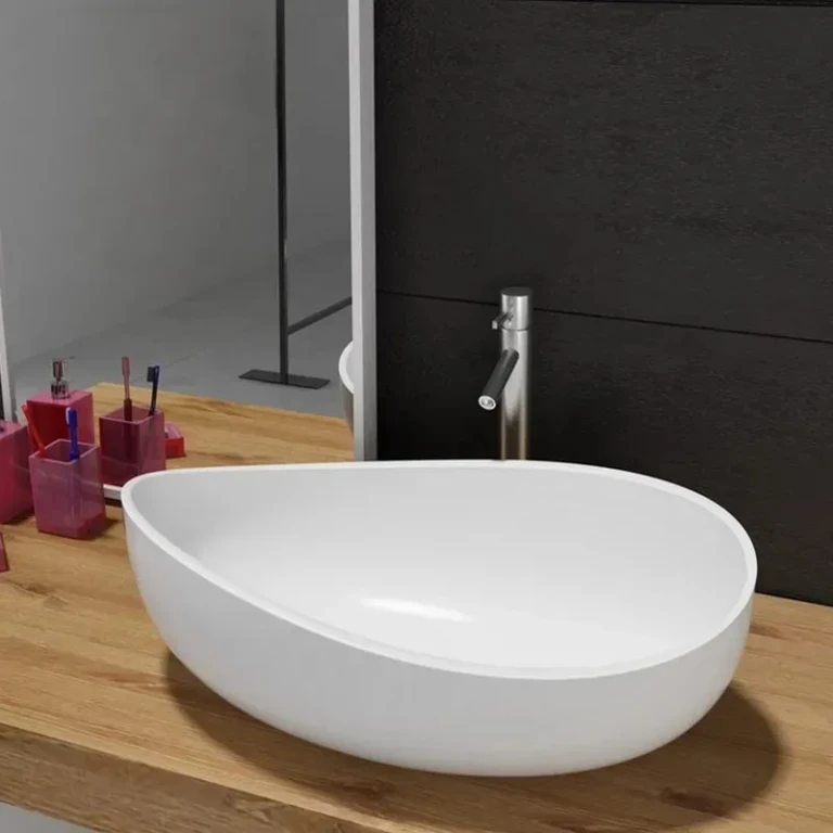 Bathroom Stone Resin Oval Vessel Sink Modern Art Sink Matte White with Pop Up Drain