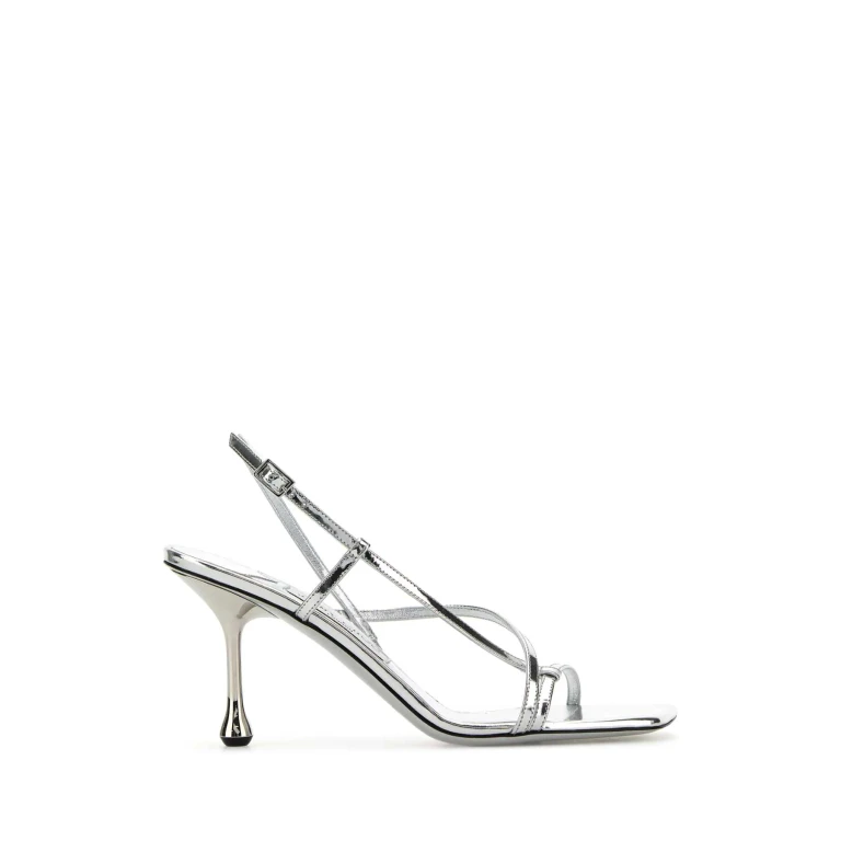 Jimmy Choo Silver Leather Etana 80 Sandals