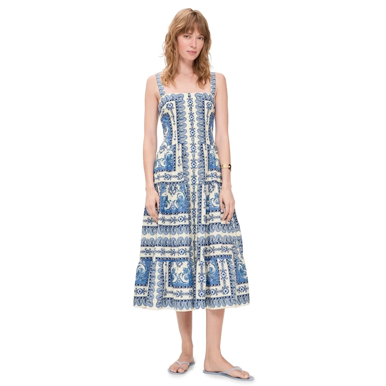 Cara Cara Margarita Tiered Dress Hudson Scarf Sky 10