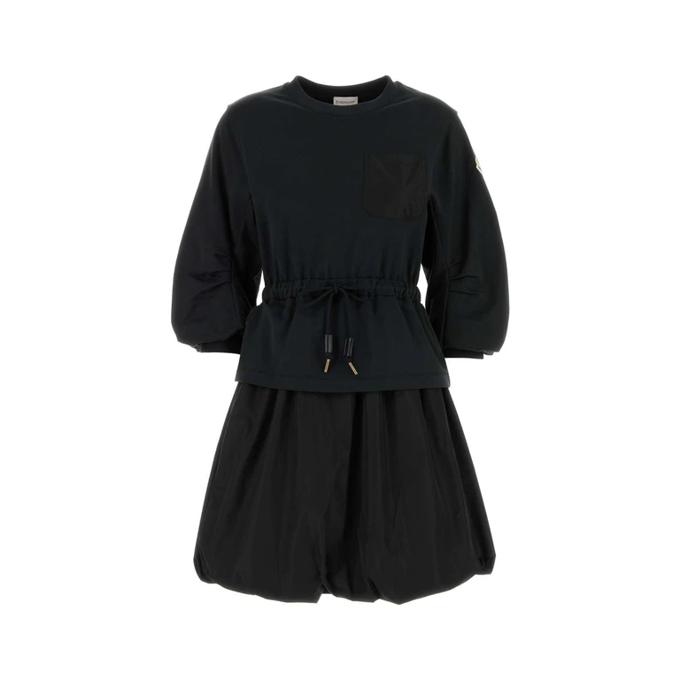 Moncler Black Cotton Sweatshirt Dress 999 Abiti - Women