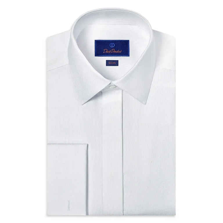 David Donahue Slim Fit Covered Placket Formal Shirt