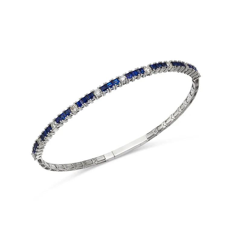 Sapphire & Diamond Bangle Bracelet in 14K White Gold