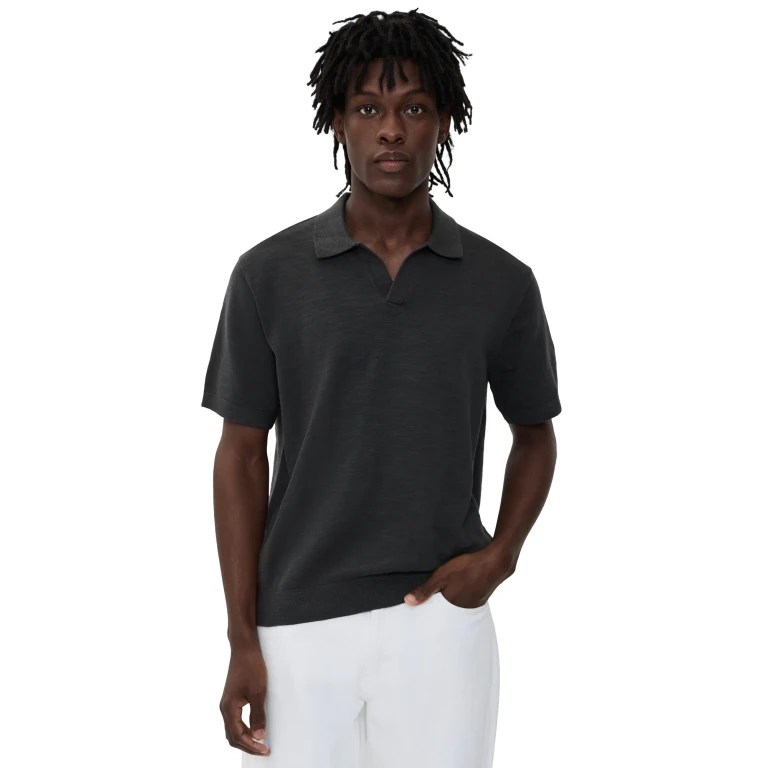 Madewell Cotton Slub Short Sleeve Johnny Collar Polo Coal XL