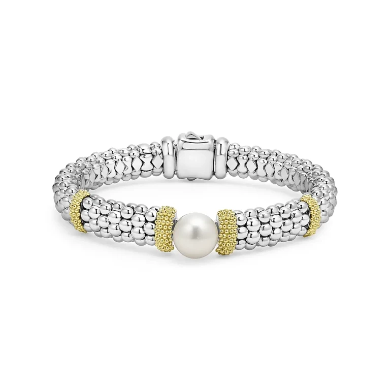 Lagos 18K Yellow Gold & Sterling Silver Luna Cultured Freshwater Pearl Caviar Bead Bracelet