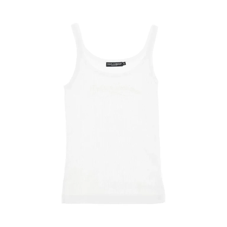 DOLCE & GABBANA Ribbed tank top with logo embroidery Woman 38