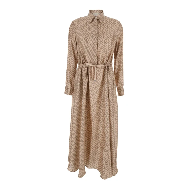 Herno Dress ab000062d16009p1985 Beige With Classic Collar And All-over Silk Print For Women