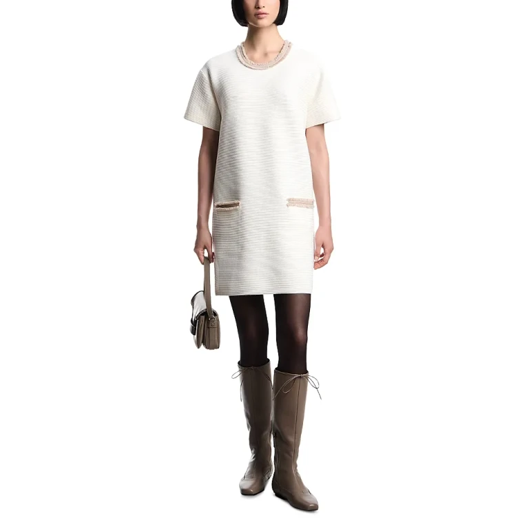 Emporio Armani Ottoman Stitch Knit Dress with Fringe Details