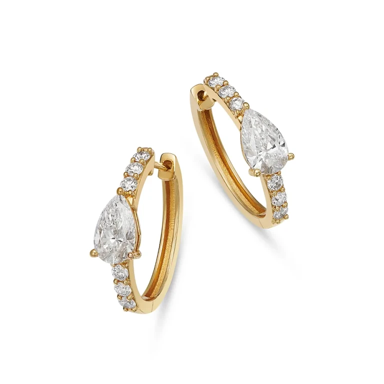Luxe Collection Certified Lab Grown Diamond Pear Huggie Hoop Earrings in 14K Yellow Gold, 1.95 tcw