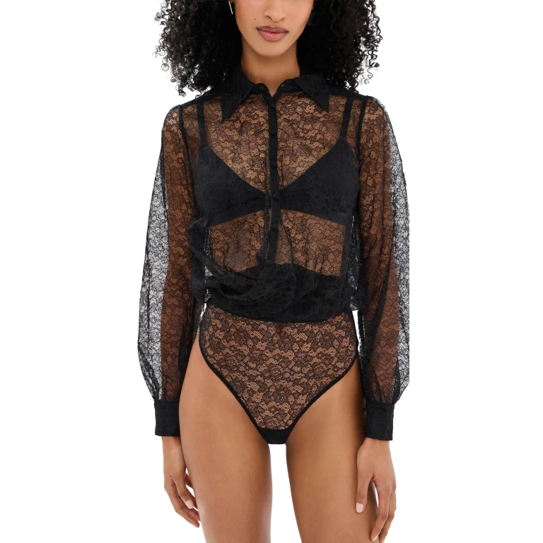 Kiki De Montparnasse Petite Fleur Crossover Thong Bodysuit Black L