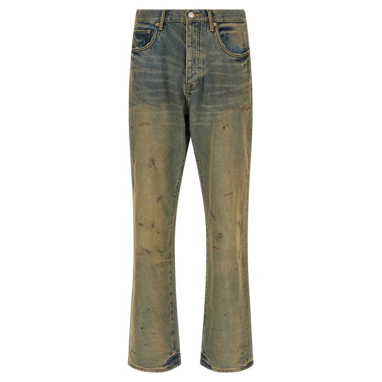 Purple P011 Dirty Oil Repair jeans Yellow Cotton - Men