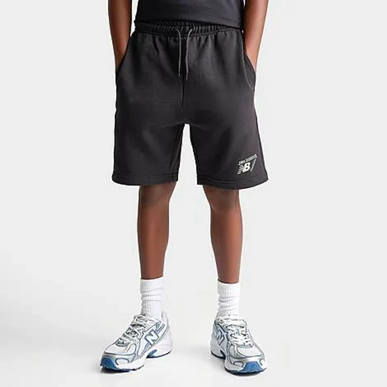 New Balance Big Kids Triangle French Terry Shorts in Caviar Size: Small